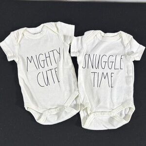 Rae Dunn Cream Baby Bodysuit Set - Mighty Cute & Snuggle Time